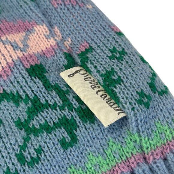 VINTAGE 80’s Pierre Cardin Blue and Green Bunny print Mock Neck Sweater Size XL - Picture 6 of 9